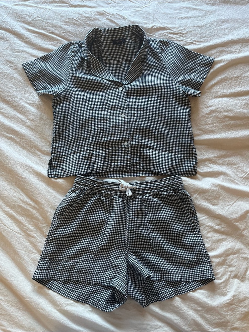 Quince set-  100% linen black and white gingham